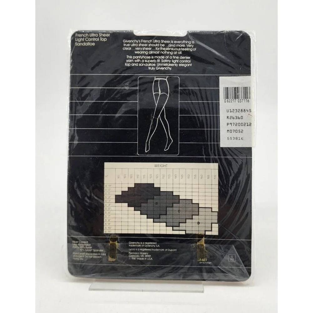 Givenchy French Ultra Sheer Light Control Top Pantyhose Style 212 Size A Crystal